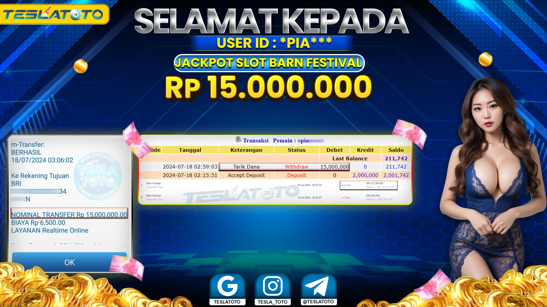 TESLATOTO JACKPOT SLOT BARN FESTIVAL Rp. 15.000.000 LUNAS