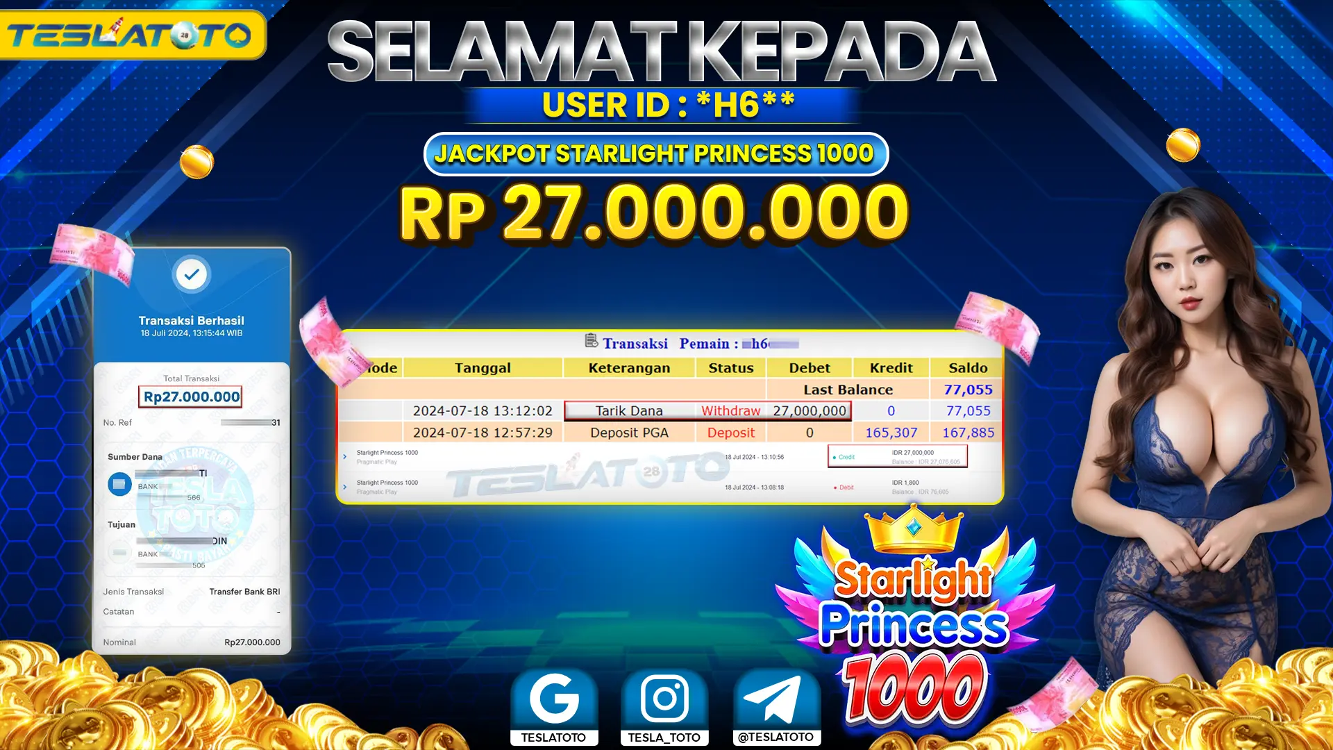 TESLATOTO JACKPOT SLOT STARLIGHT PRINCESS 1000 Rp. 27.000.000 LUNAS