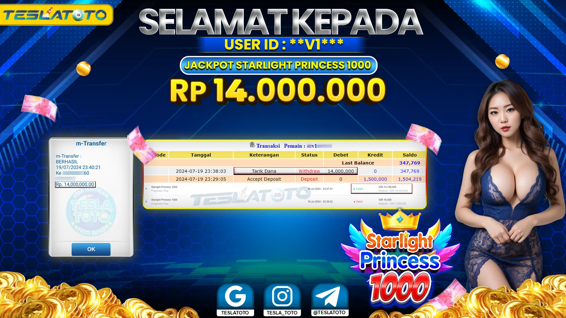 TESLATOTO JACKPOT SLOT STARLIGHT PRINCESS 1000 Rp. 14.000.000 LUNAS