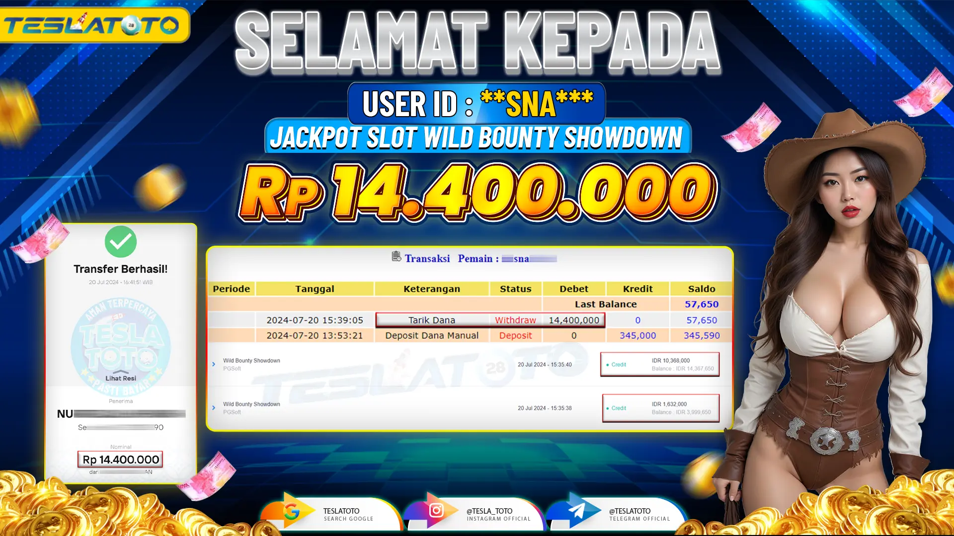 TESLATOTO JACKPOT SLOT WILD BOUNTY SHOWDOWN Rp. 14.400.000 LUNAS