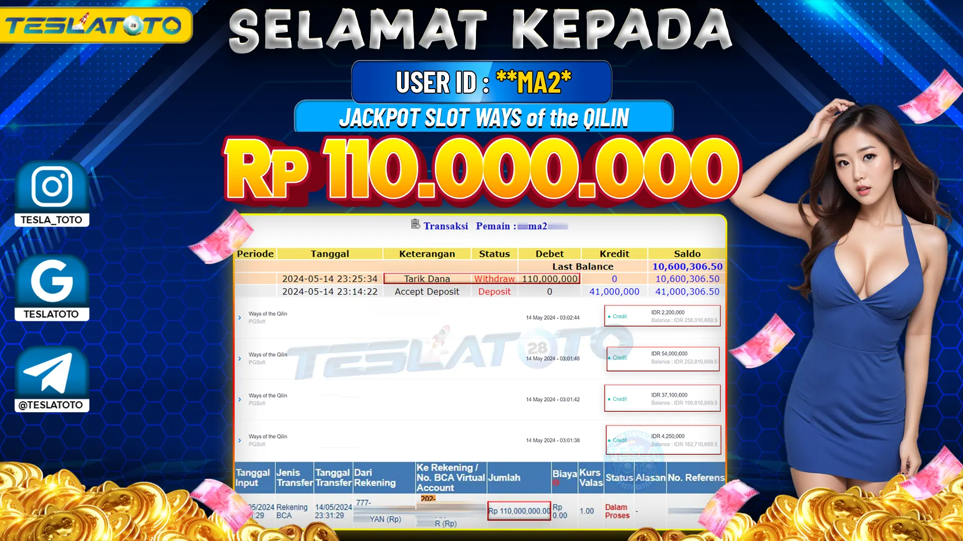 TESLATOTO JACKPOT SLOT WAYS OF THE QILIN Rp. 110.000.000 LUNAS
