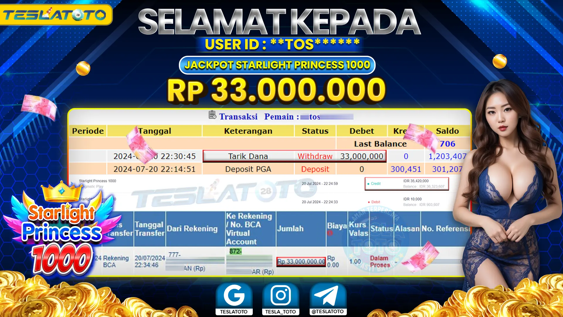 TESLATOTO JACKPOT SLOT STARLIGHT PRINCESS 1000 Rp. 33.000.000 LUNAS