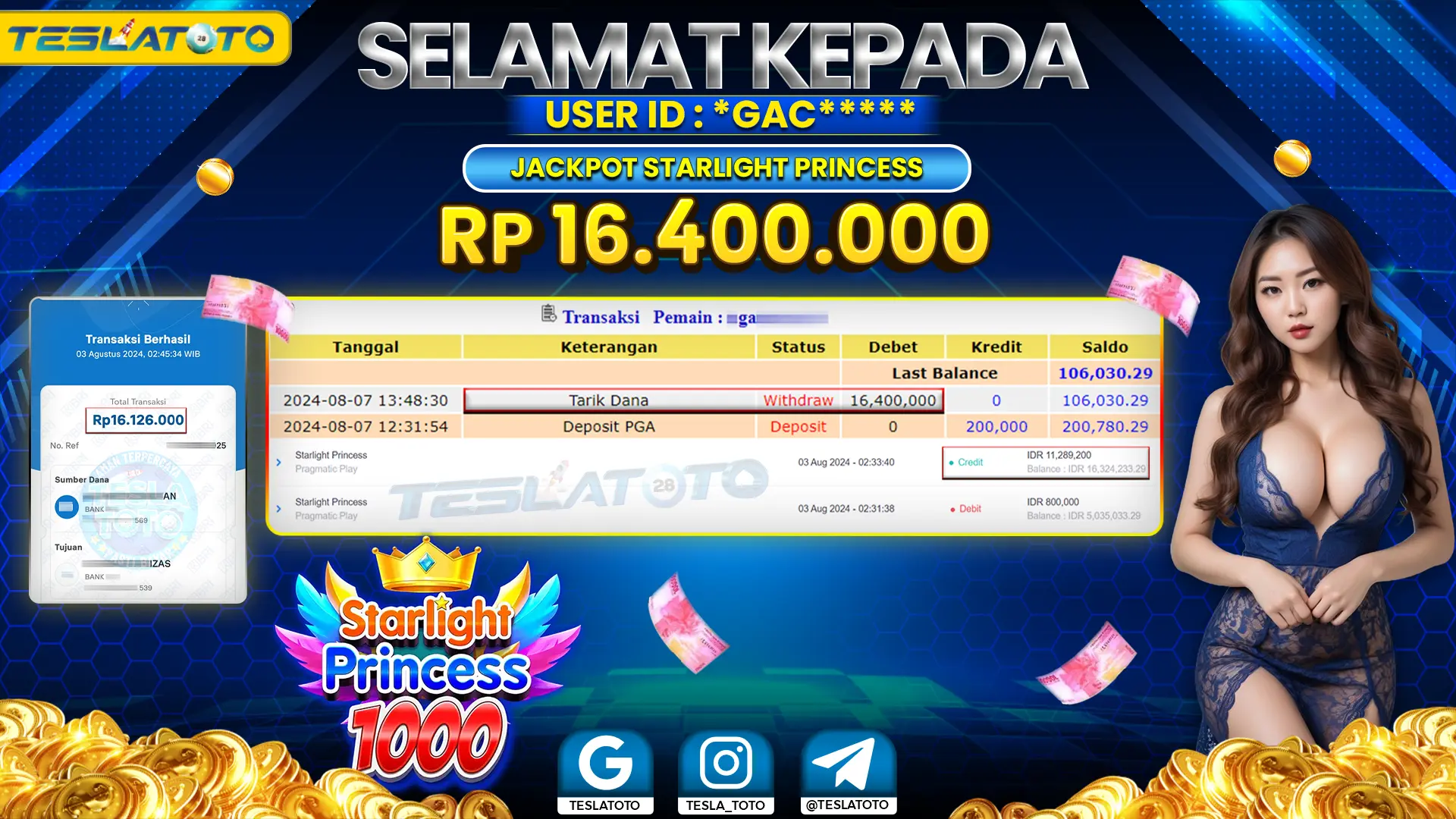 TESLATOTO JACKPOT SLOT STARLIGHT PRINCESS Rp. 16.400.000 LUNAS
