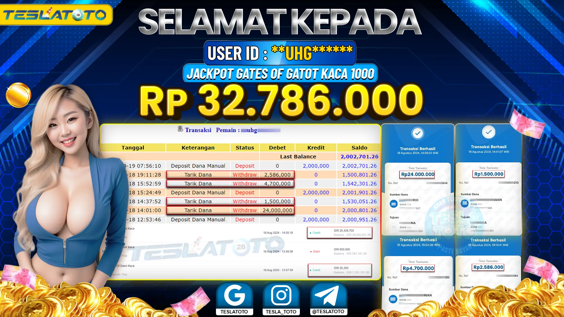 TESLATOTO JACKPOT SLOT GATES OF GATOT KACA 1000 Rp. 32.786.000 LUNAS