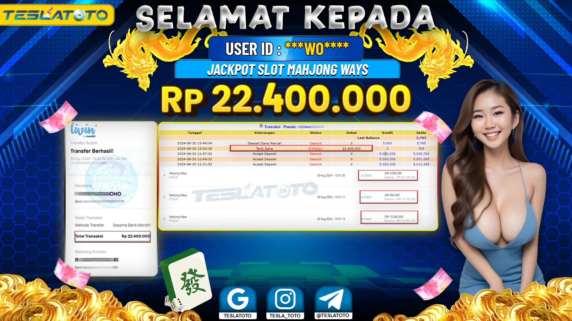 TESLATOTO JACKPOT SLOT MAHJONG WAYS Rp. 22.400.000 LUNAS