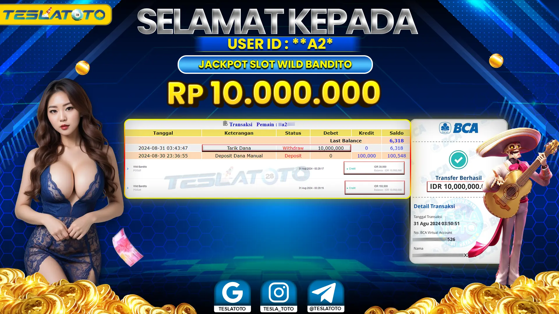 TESLATOTO JACKPOT SLOT WILD BANDITO Rp. 10.000.000 LUNAS
