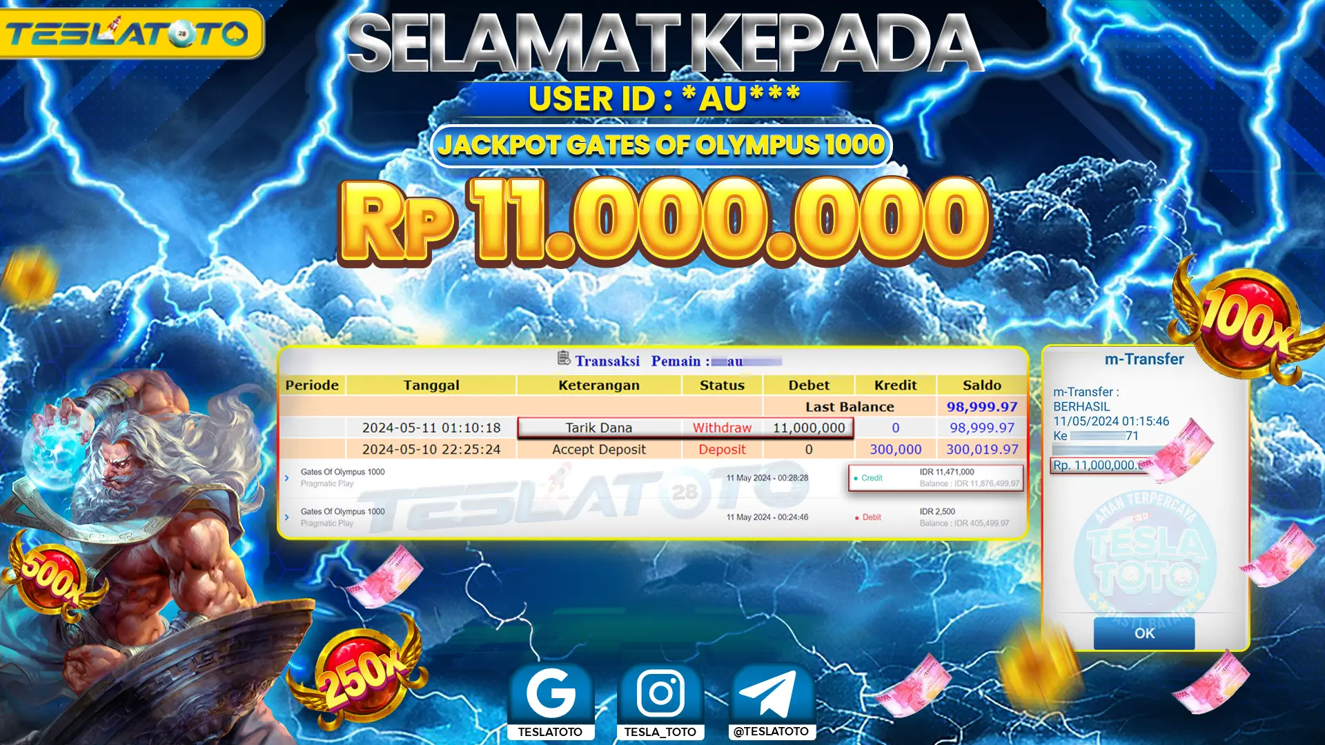 TESLATOTO JACKPOT SLOT GATES Of OLYMPUS 1000 Rp. 11.000.000 LUNAS
