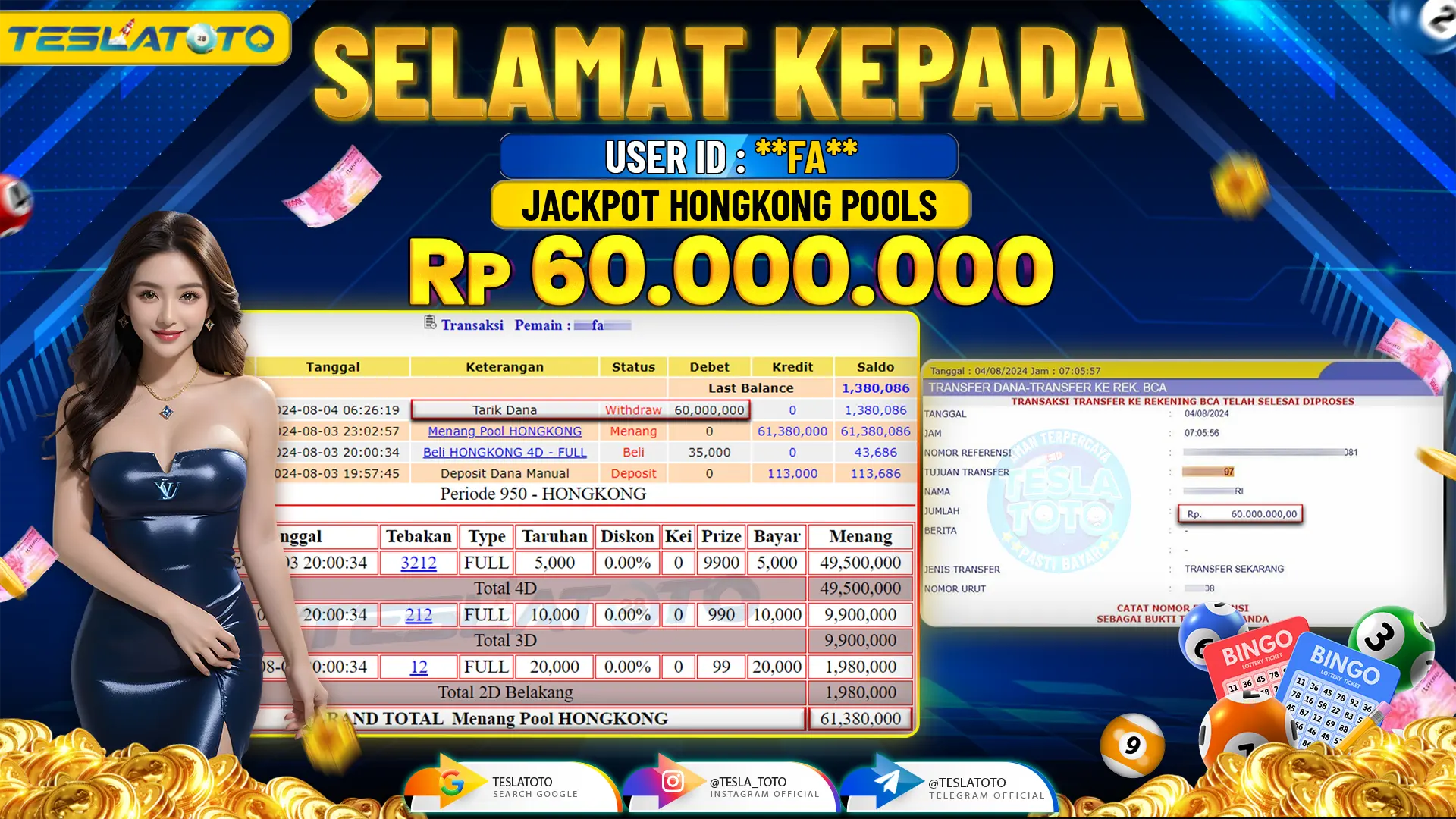 TESLATOTO JACKPOT HONGKONG POOLS  Rp. 60.000.000 LUNAS