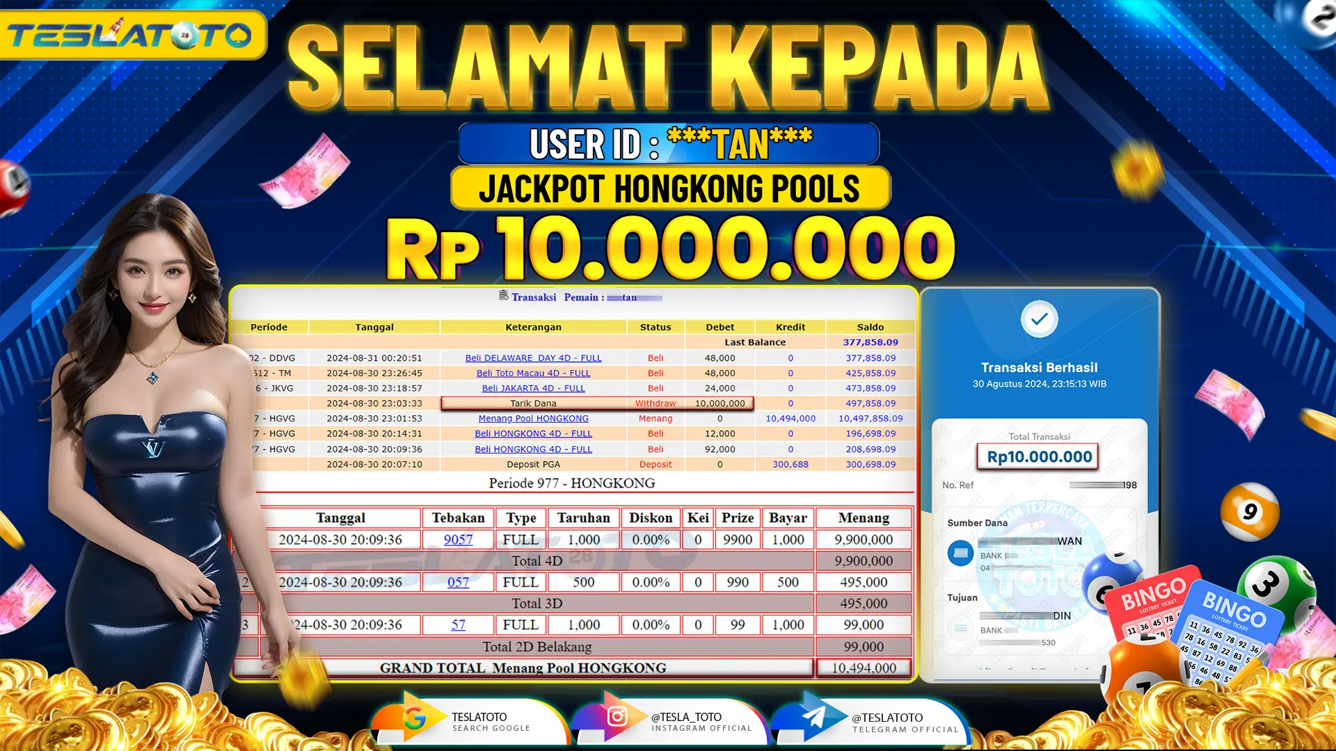 TESLATOTO JACKPOT HONGKONG POOLS  Rp. 10.000.000 LUNAS