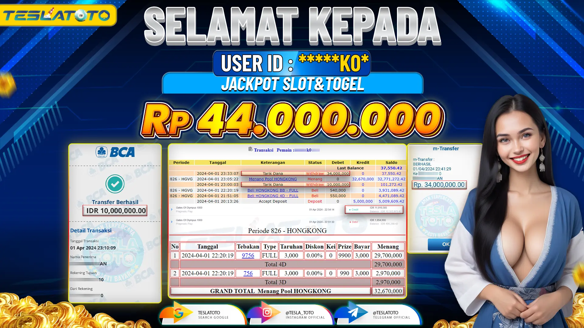 TESLATOTO JACKPOT SLOT & TOGEL Rp. 44.000.000 LUNAS