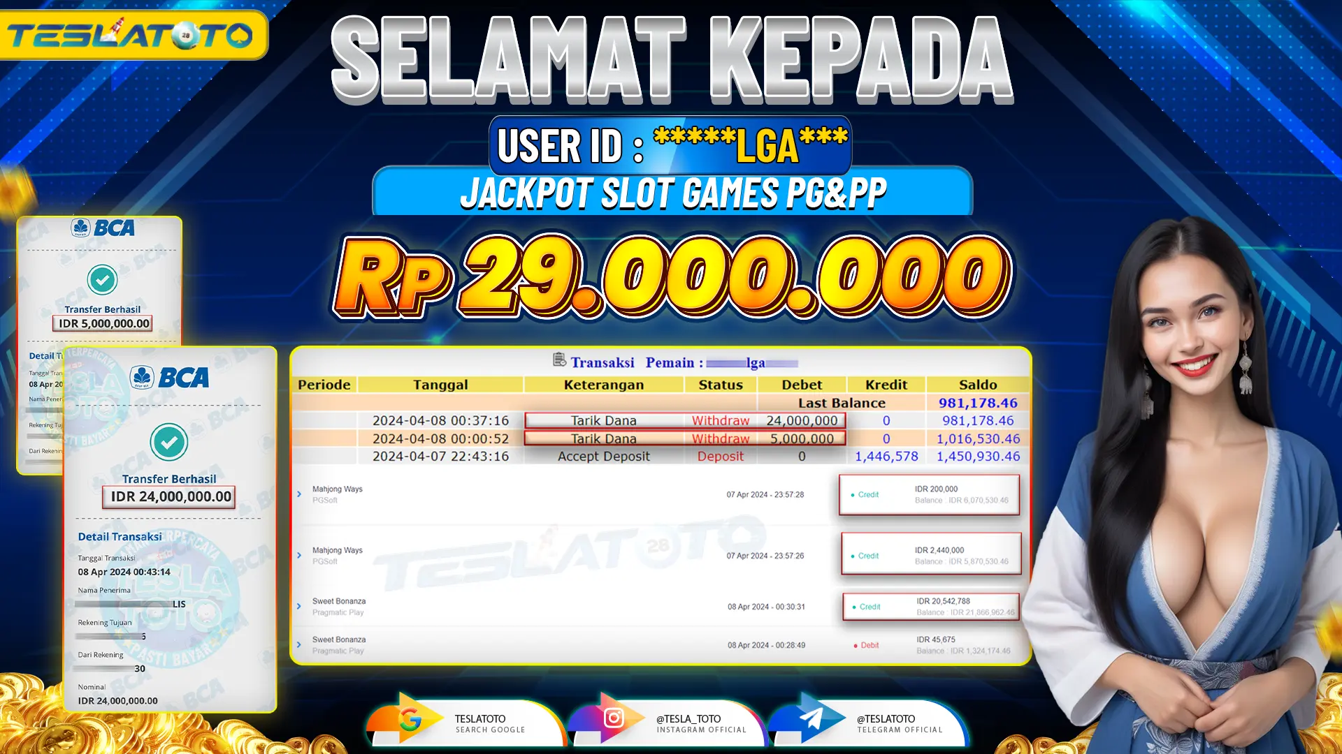 TESLATOTO JACKPOT SLOT GAMES PP&PG SOFT Rp. 29.000.000 LUNAS