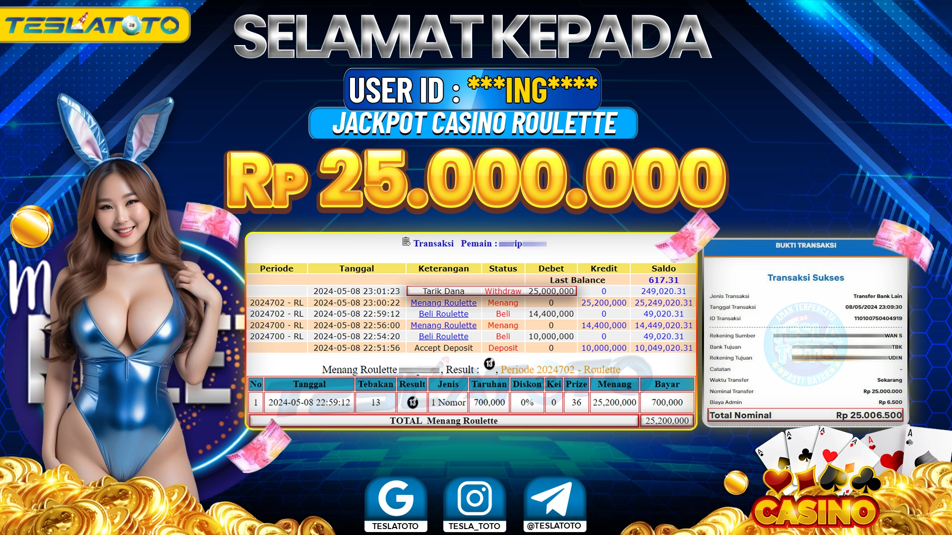 TESLATOTO JACKPOT CASINO ROULETTE Rp. 25.000.000 LUNAS