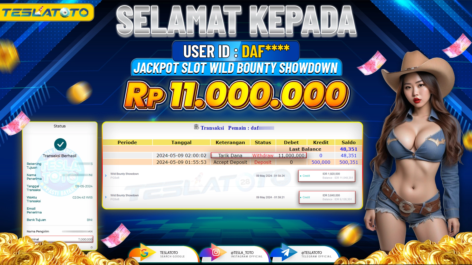 TESLATOTO JACKPOT SLOT WILD BOUNTY SHOWDOWN Rp. 11.000.000 LUNAS