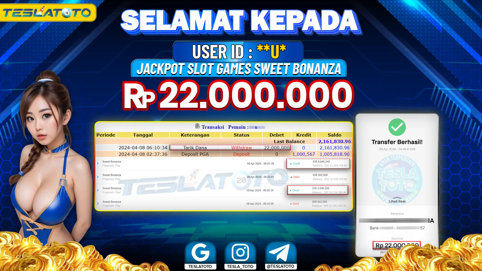 TESLATOTO JACKPOT SLOT GAMES SWEET BONANZA Rp. 22.000.000 LUNAS