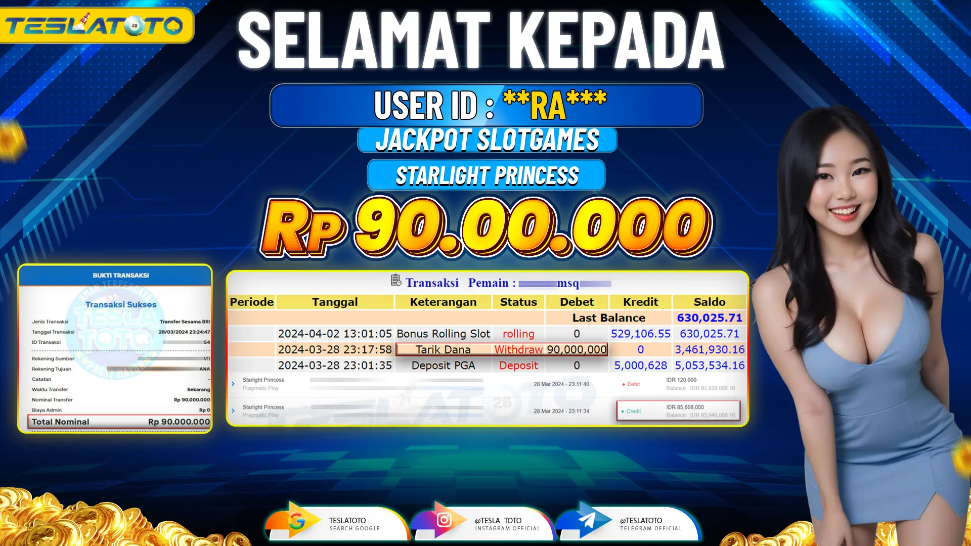 TESLATOTO JACKPOT SLOT STARLIGHT PRINCESS Rp. 90.000.000 LUNAS