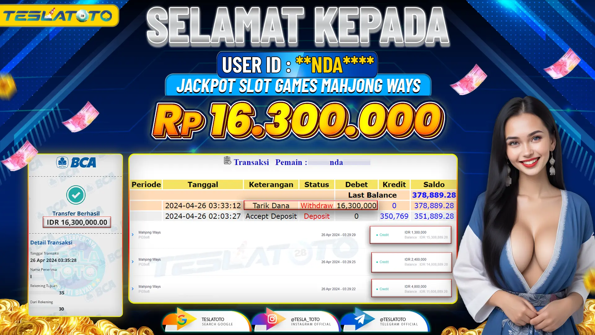 TESLATOTO JACKPOT SLOT GAMES MAHJONG WAYS Rp. 16.300.000 LUNAS