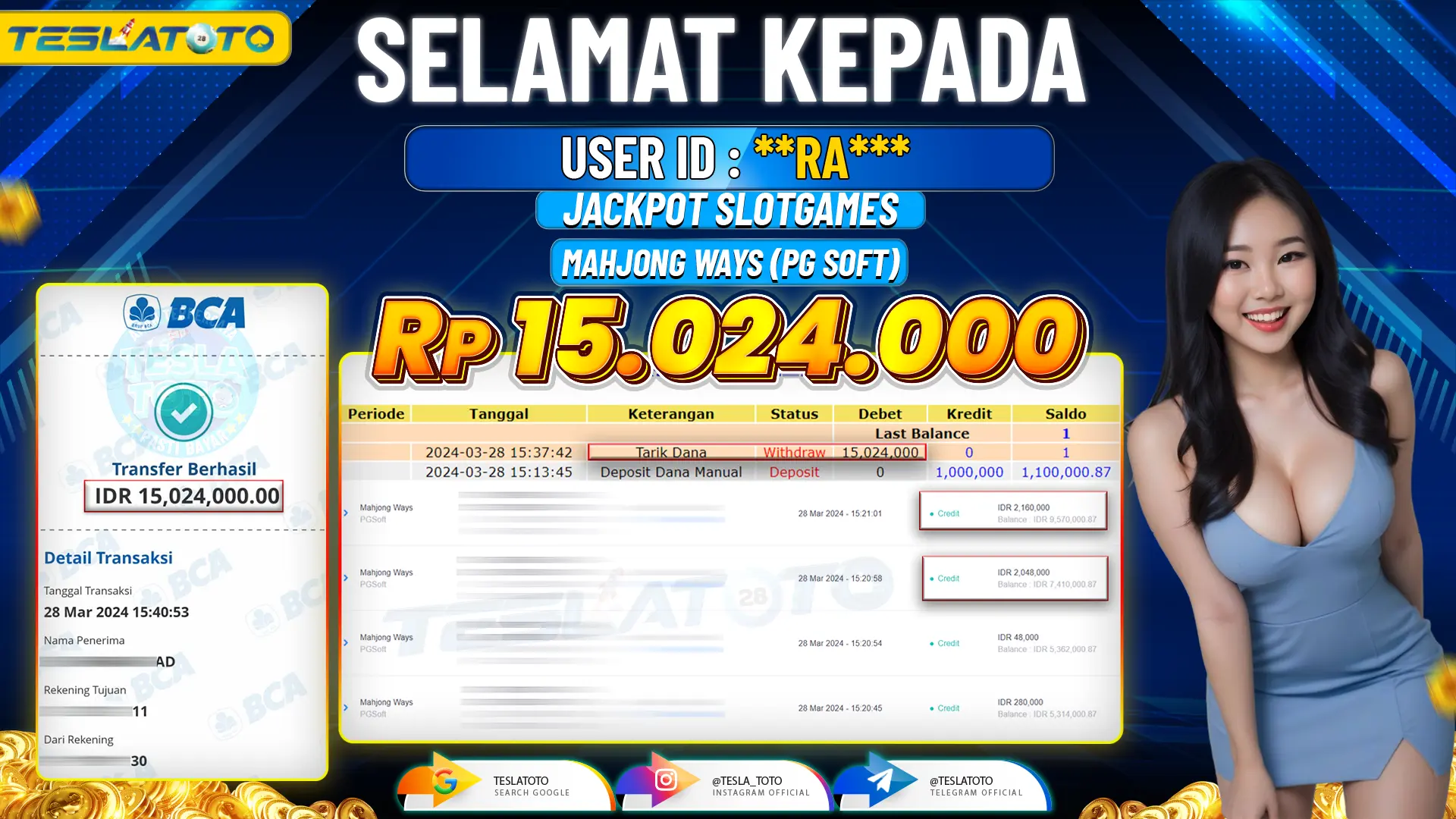 TESLATOTO JACKPOT SLOT MAHJONG WAYS Rp. 15.050.000 LUNAS