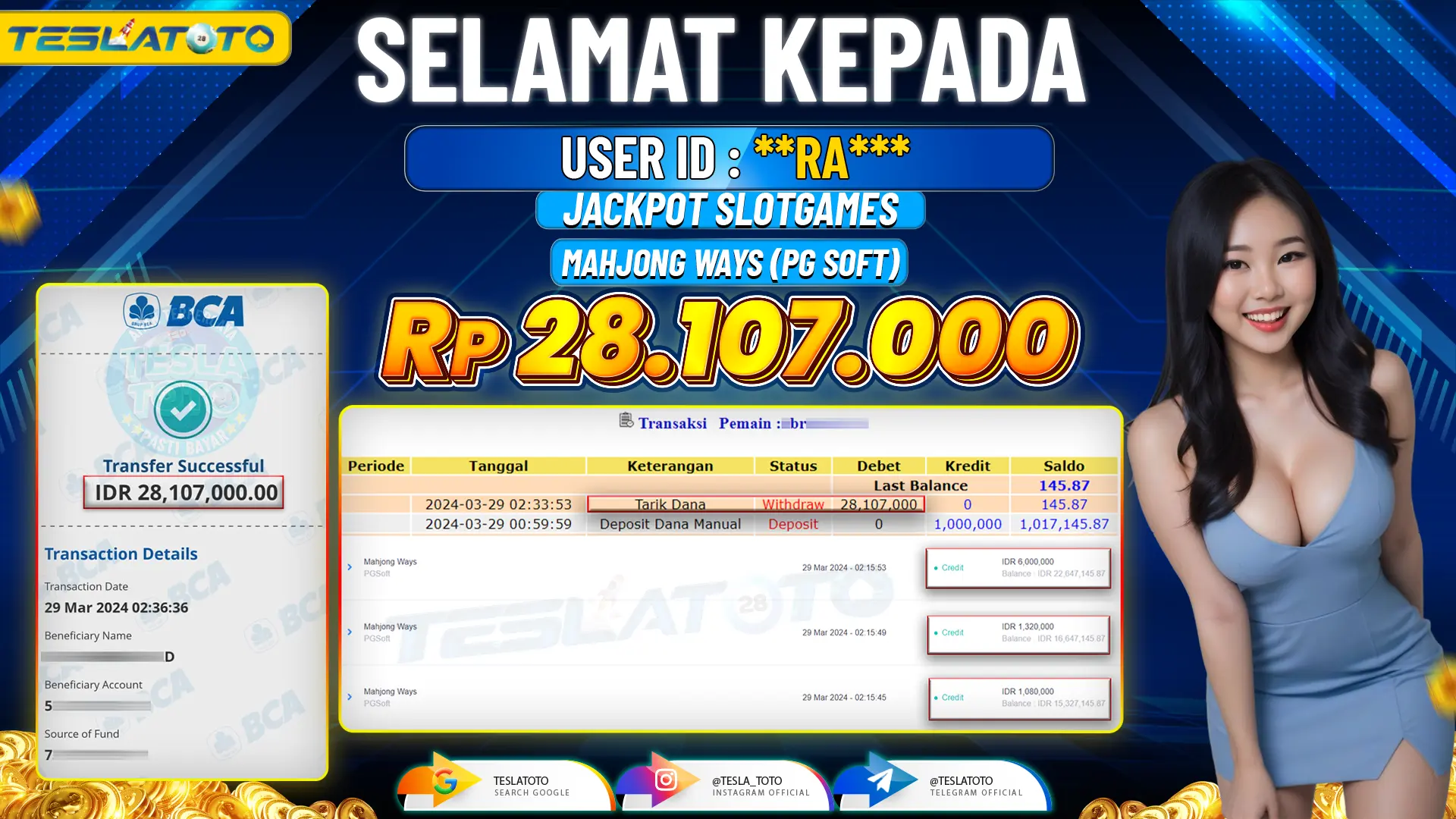 TESLATOTO JACKPOT SLOT MAHJONG WAYS Rp. 28.107.000 LUNAS