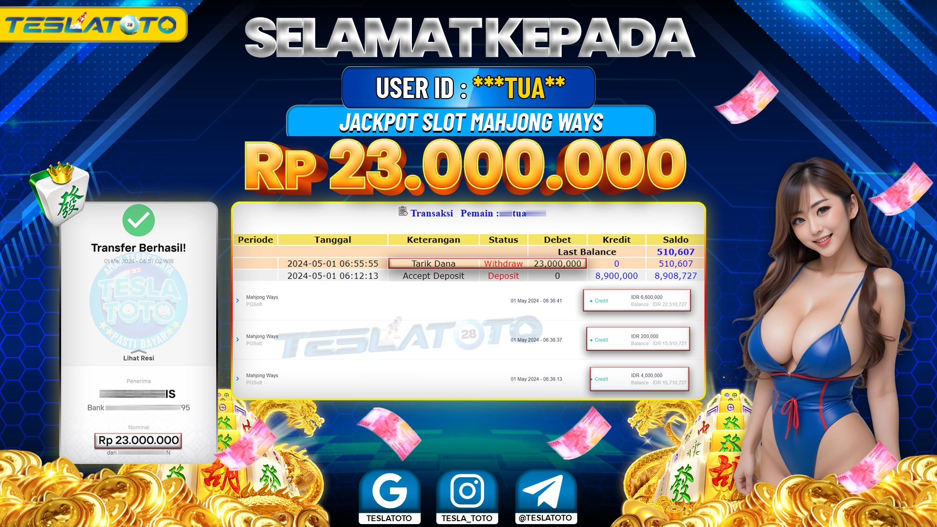 TESLATOTO JACKPOT SLOT MAHJONG WAYS Rp. 23.000.000 LUNAS