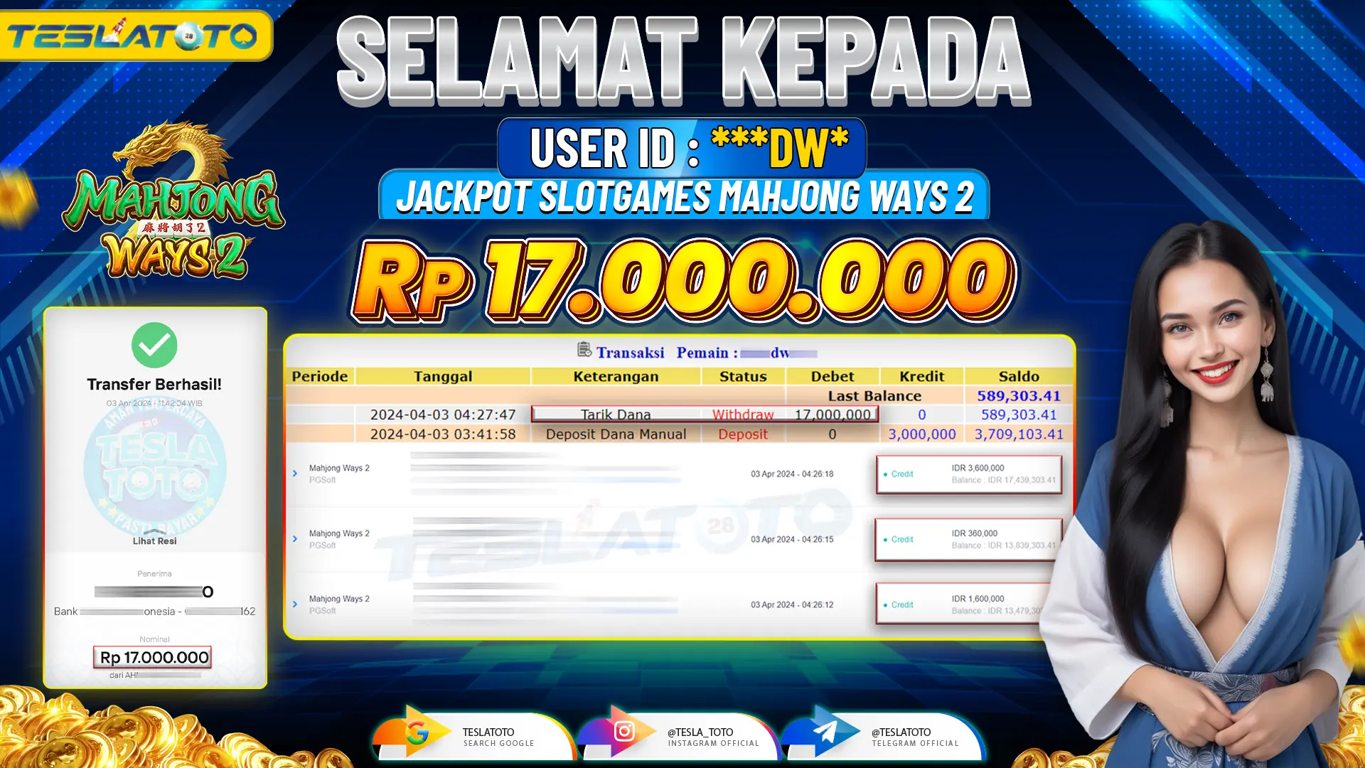 TESLATOTO JACKPOT SLOT MAHJONG WAYS 2 Rp. 17.000.000 LUNAS