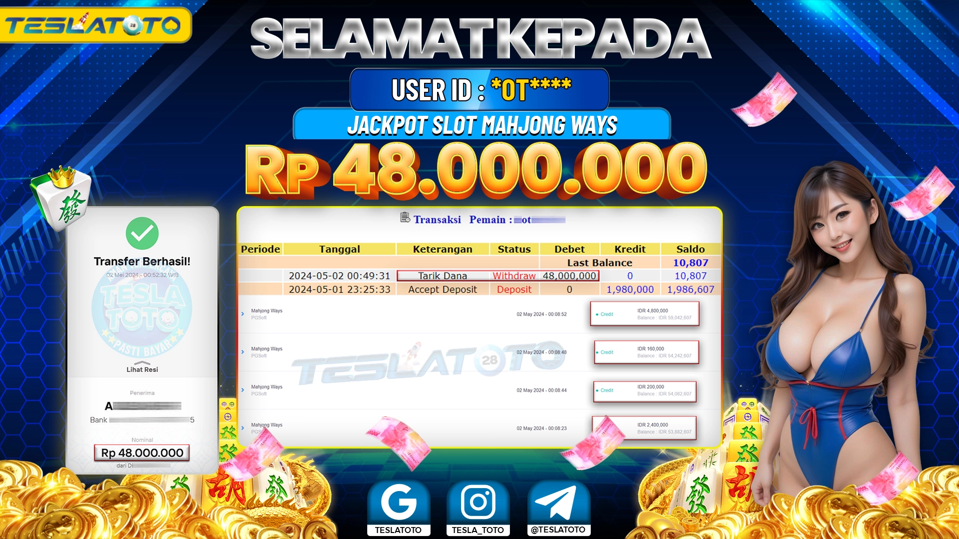 TESLATOTO JACKPOT SLOT MAHJONG WAYS Rp. 48.000.000 LUNAS