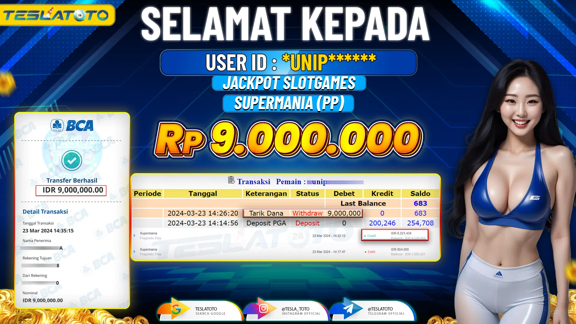 TESLATOTO JACKPOT SLOT SUPERMANIA Rp. 9.000.000 LUNAS