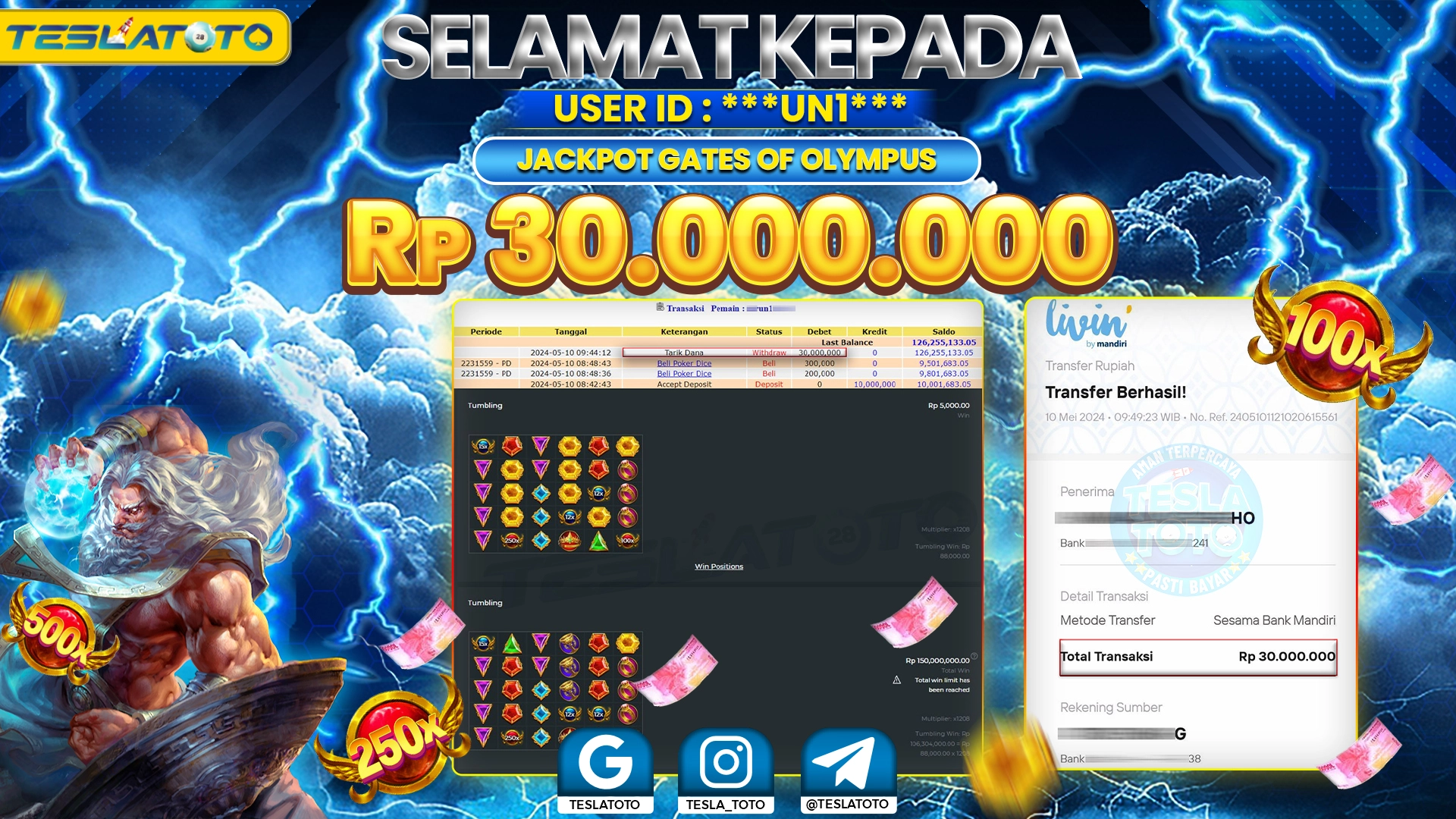 TESLATOTO JACKPOT SLOT GATES Of OLYMPUS Rp. 30.000.000 LUNAS