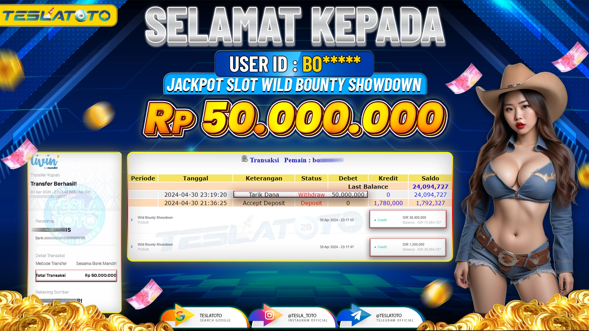 TESLATOTO JACKPOT SLOT WILD BOUNTY SHOWDOWN Rp. 50.000.000 LUNAS