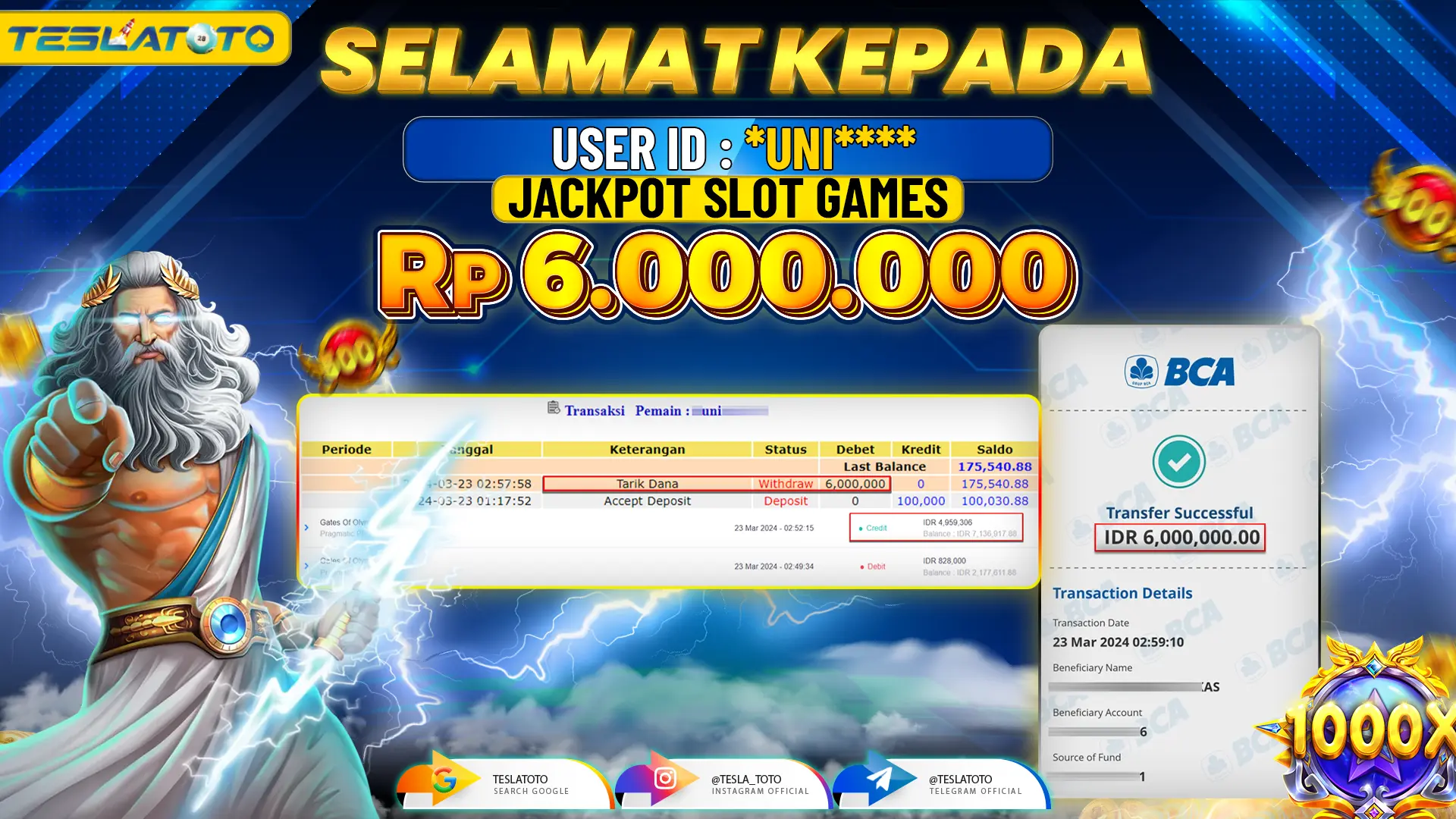 TESLATOTO JACKPOT SLOT GATES Of OLYMPUS 1000 Rp. 6.000.000 LUNAS