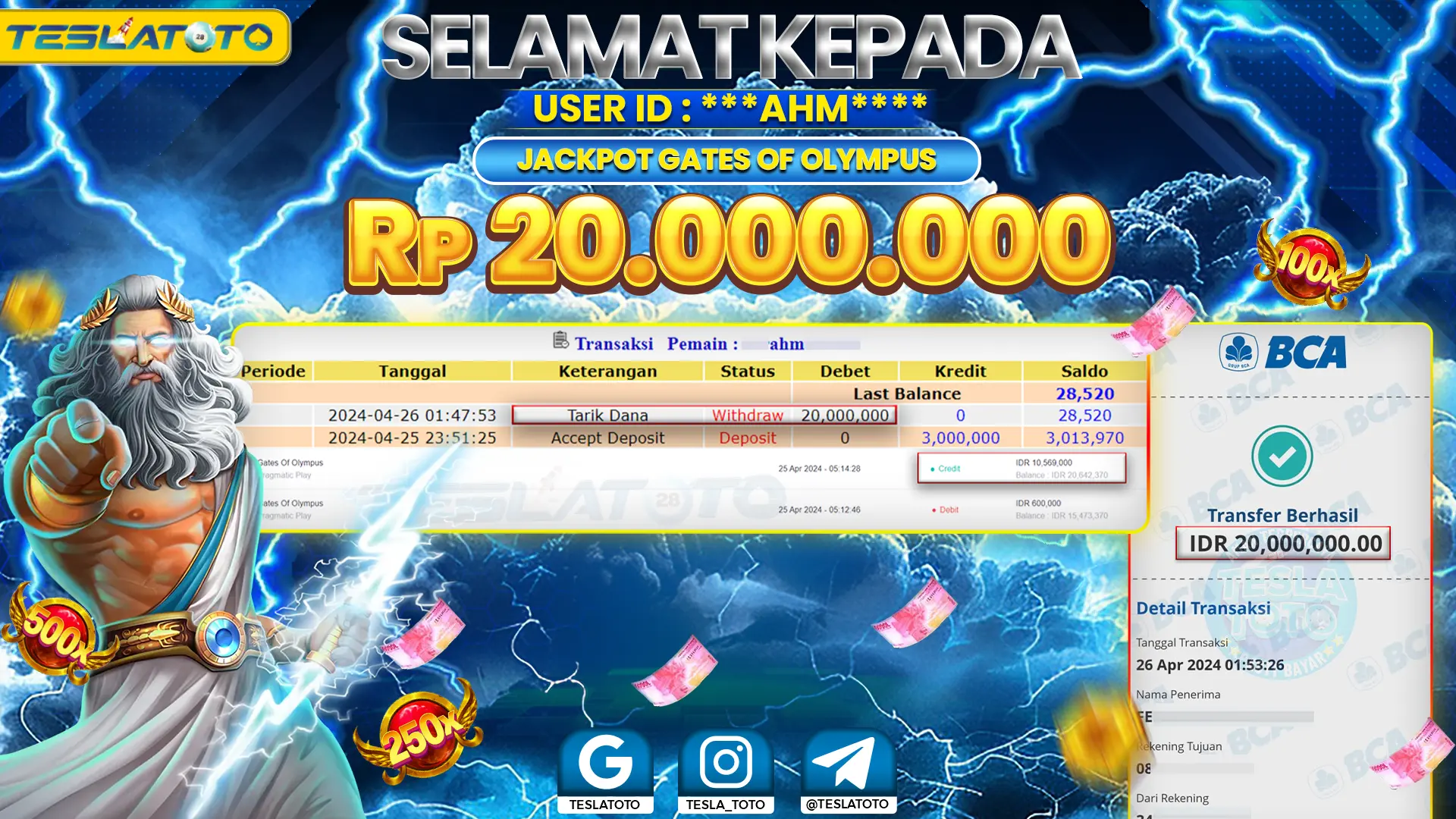 TESLATOTO JACKPOT SLOT GATES Of OLYMPUS Rp. 20.000.000 LUNAS