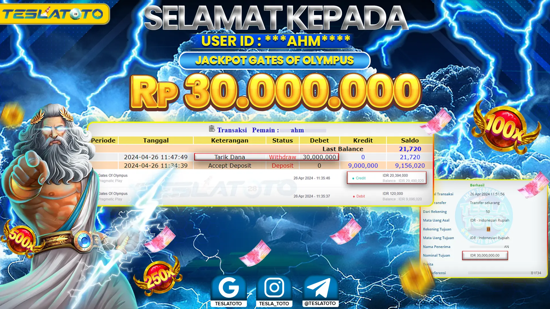 TESLATOTO JACKPOT SLOT GATES Of OLYMPUS Rp. 30.000.000 LUNAS