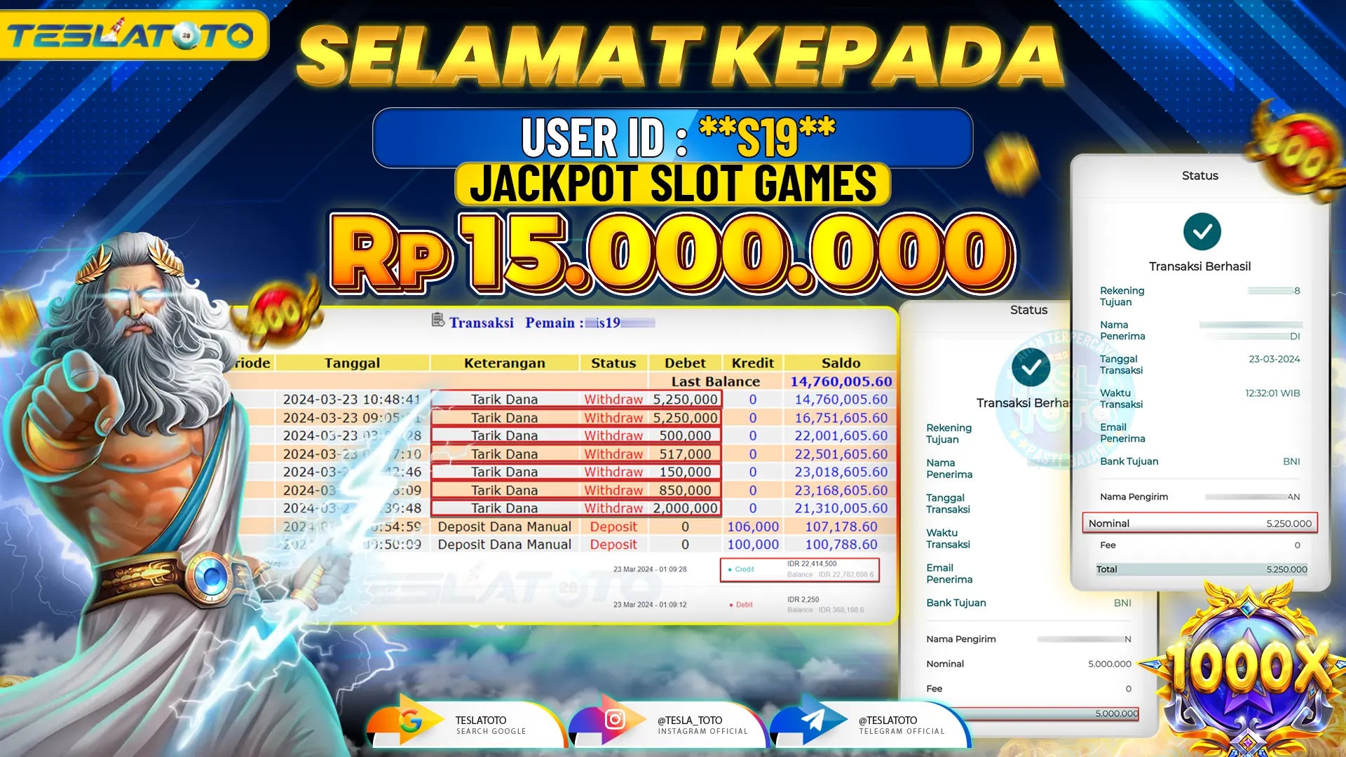TESLATOTO JACKPOT SLOT GATES Of OLYMPUS 1000 Rp. 15.000.000 LUNAS