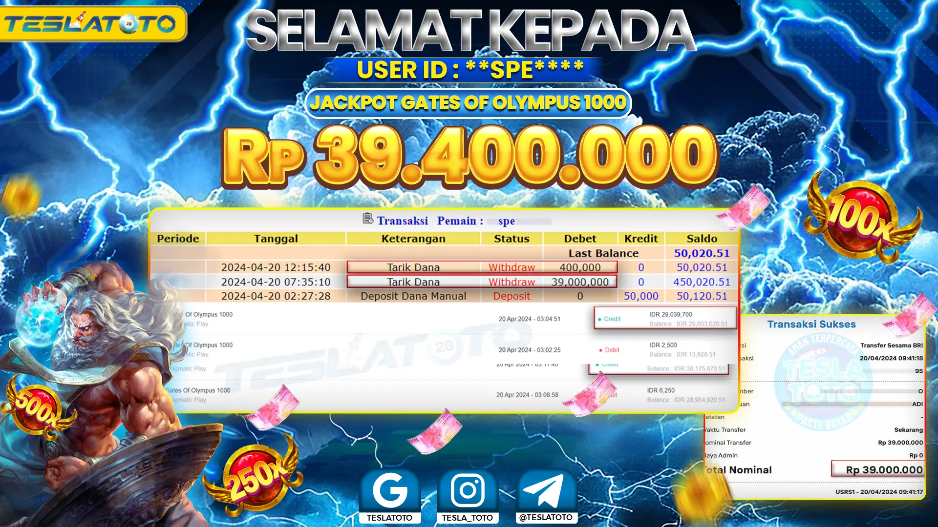 TESLATOTO JACKPOT SLOT GATES Of OLYMPUS 1000 Rp. 39.400.000 LUNAS