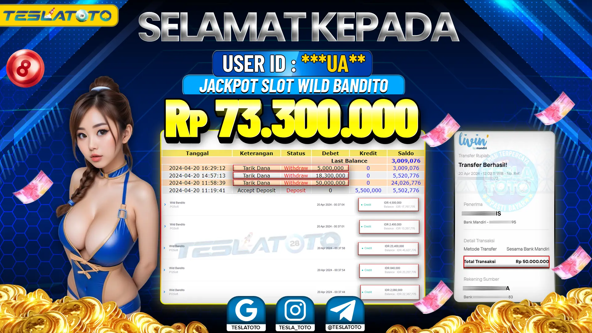 TESLATOTO JACKPOT SLOT WILD BANDITO Rp. 73.300.000 LUNAS