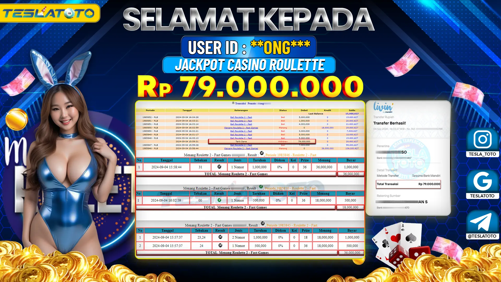 TESLATOTO JACKPOT CASINO ROULETTE Rp. 79.000.000 LUNAS