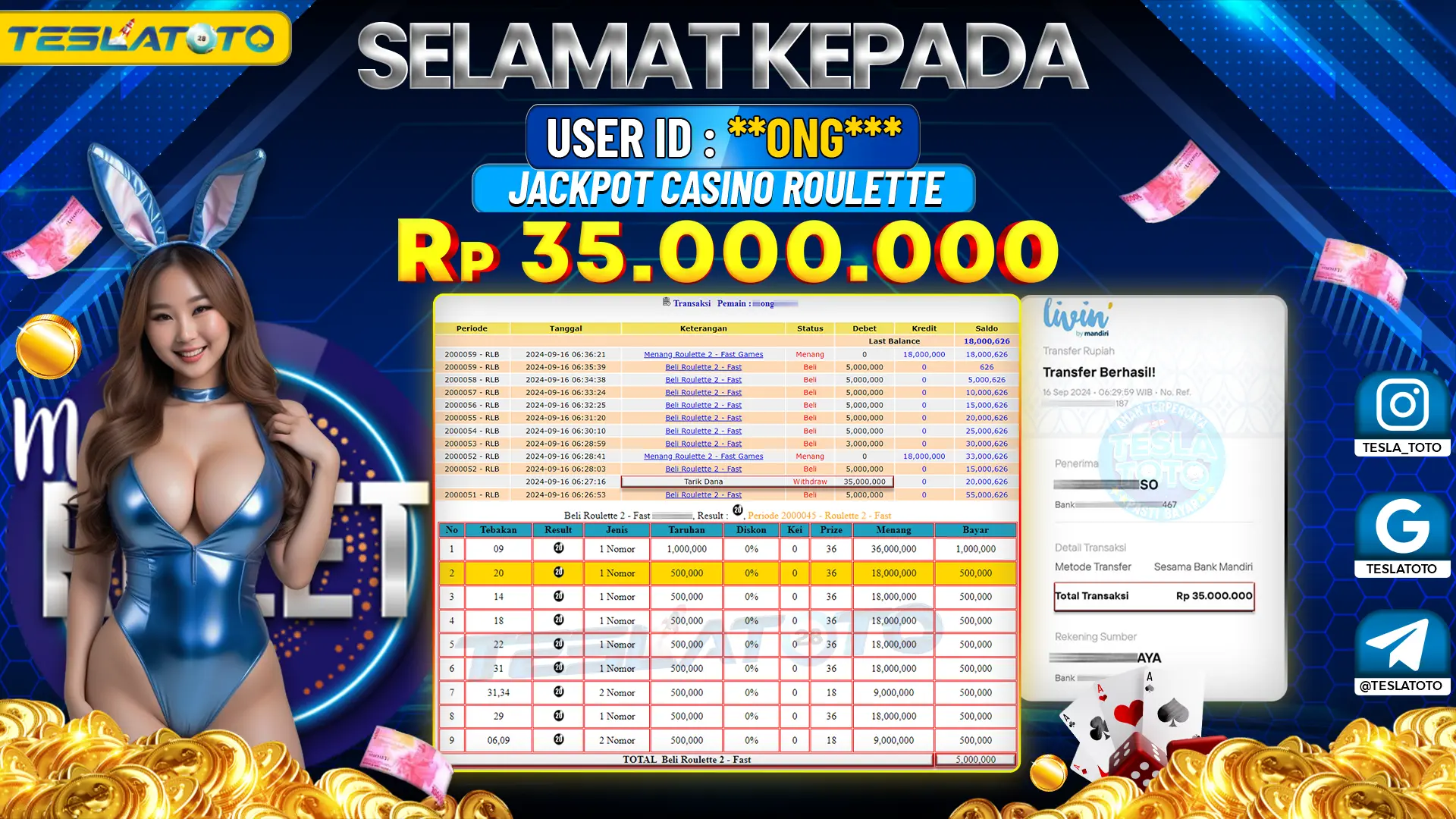 TESLATOTO JACKPOT CASINO ROULETTE Rp. 35.000.000 LUNAS