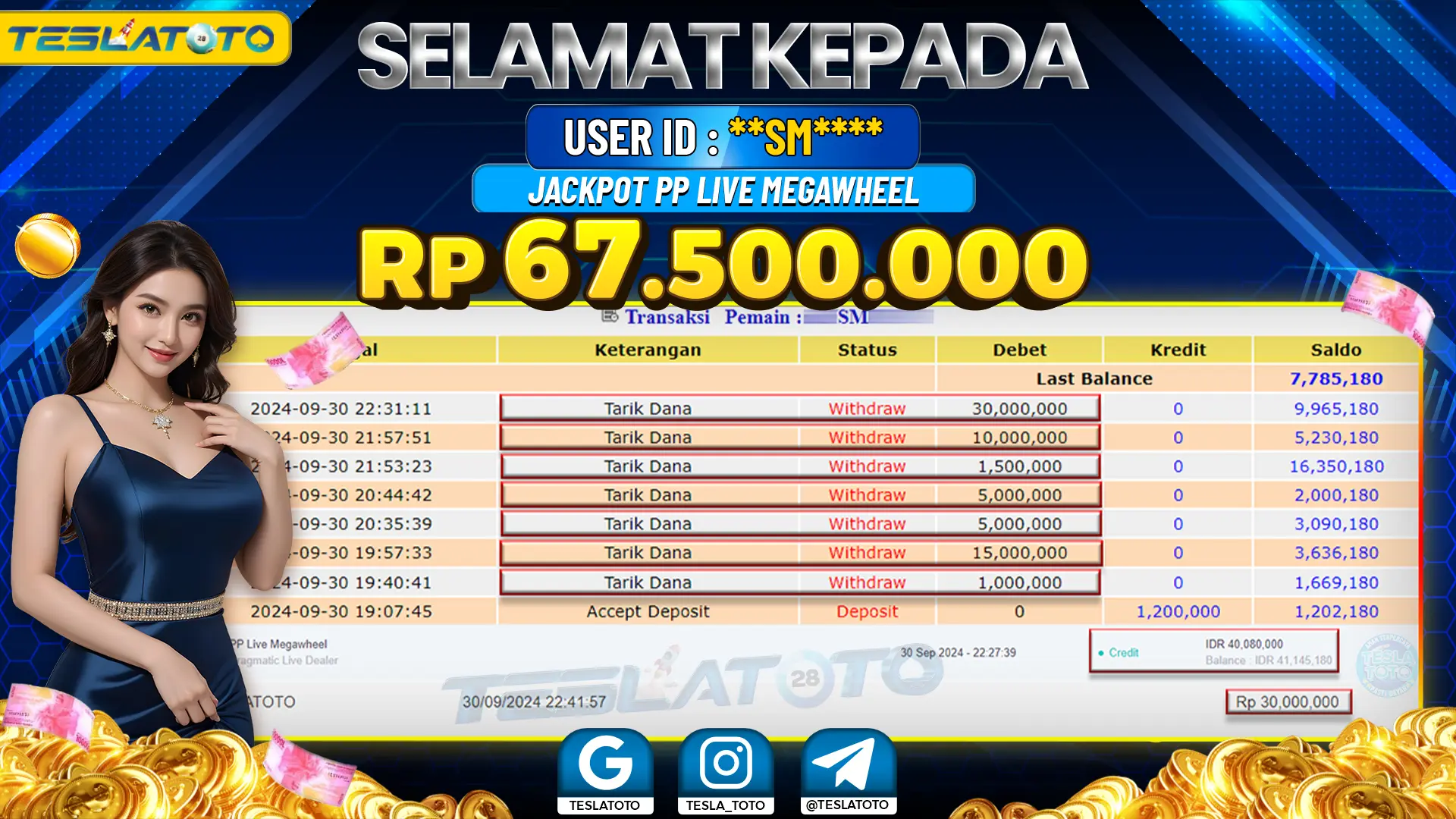 TESLATOTO JACKPOT PP LIVE MEGAWHEEL Rp. 67.500.000 LUNAS