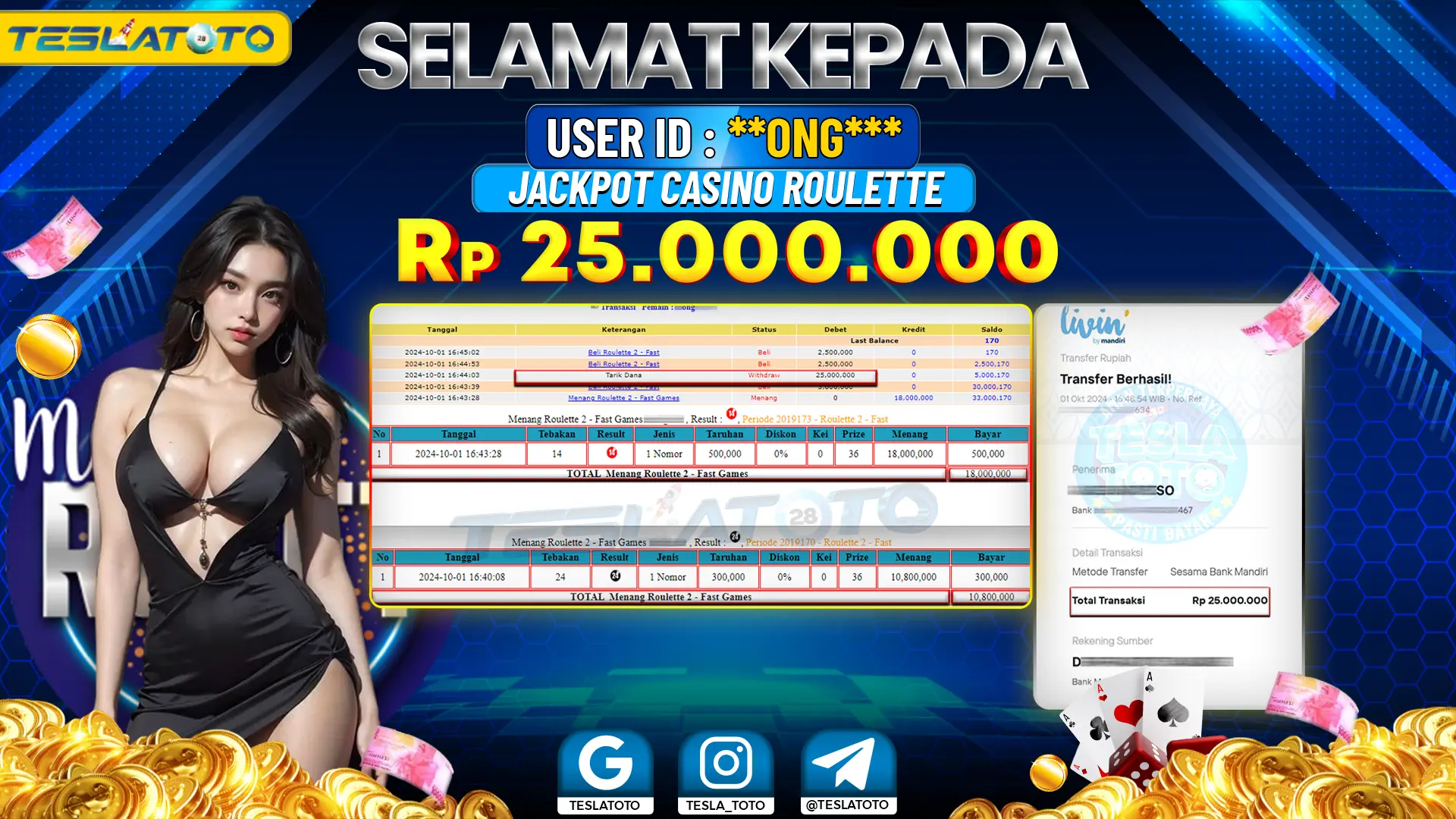 TESLATOTO JACKPOT CASINO ROULETTE Rp. 25.000.000 LUNAS