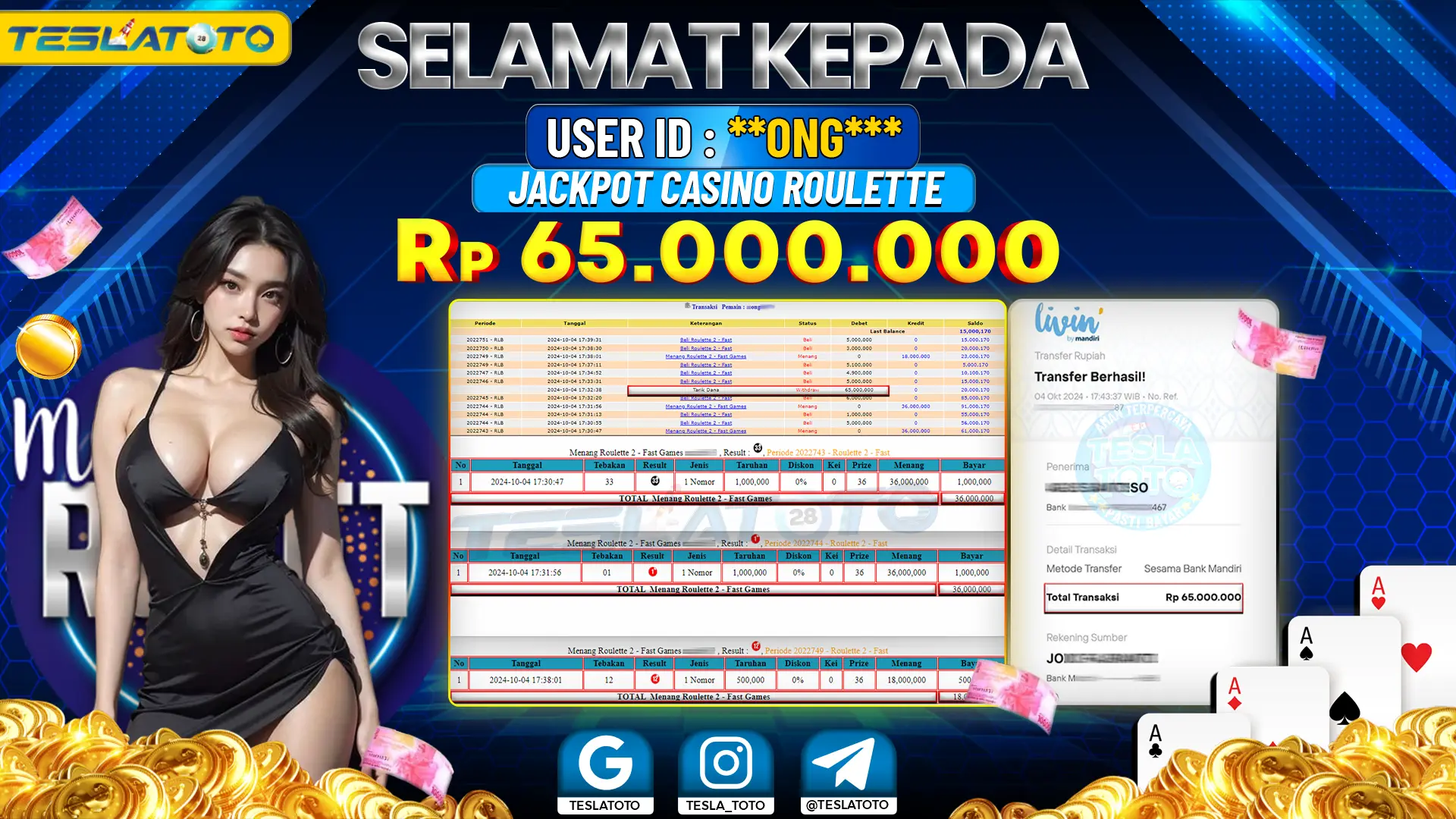 TESLATOTO JACKPOT CASINO ROULETTE Rp. 65.000.000 LUNAS