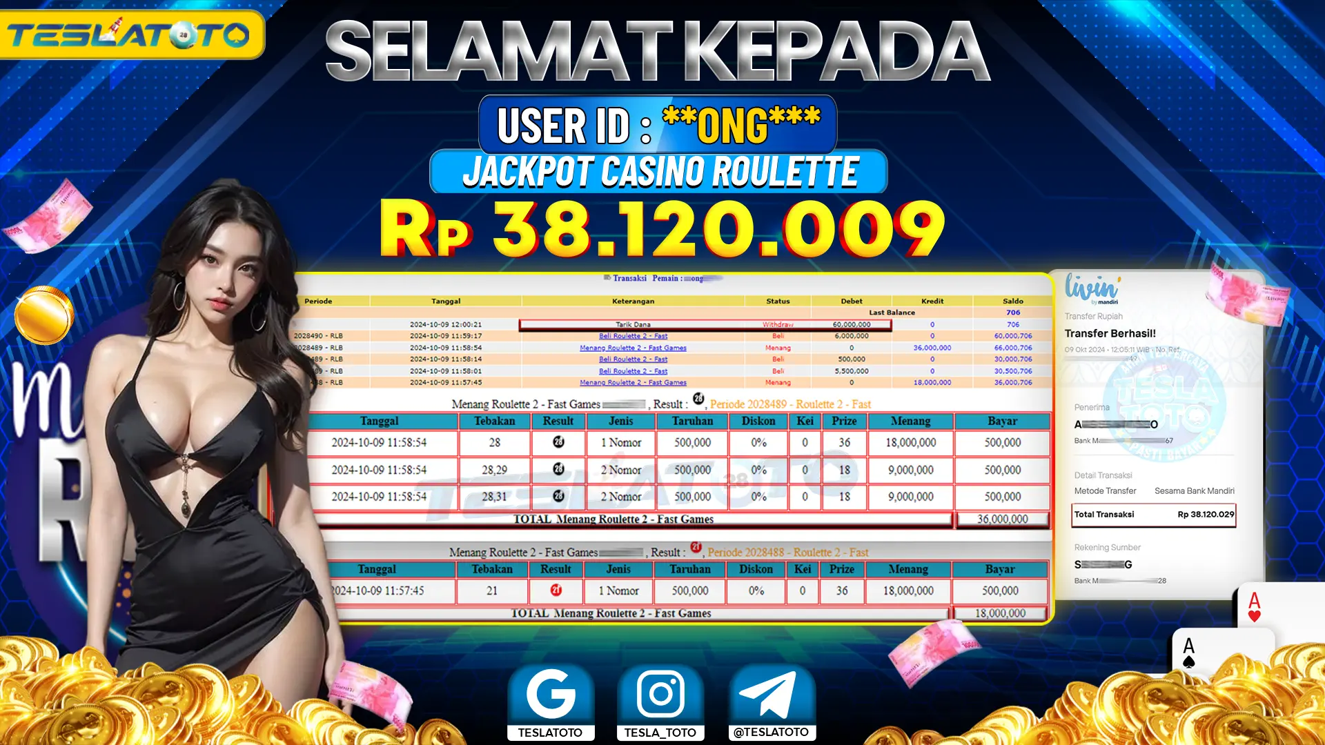 TESLATOTO JACKPOT CASINO ROULETTE Rp. 38.200.000 LUNAS