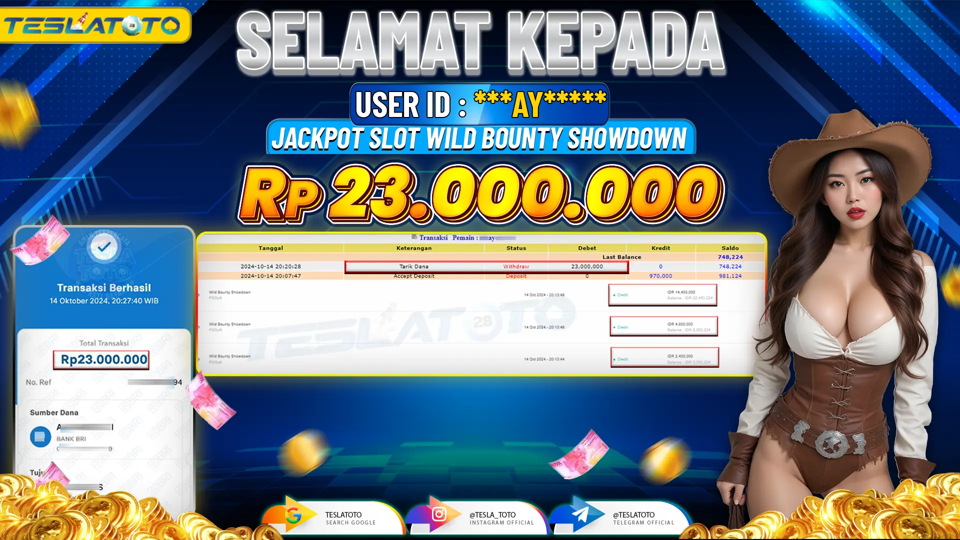 TESLATOTO JACKPOT SLOT WILD BOUNTY SHOWDOWN Rp. 23.000.000 LUNAS