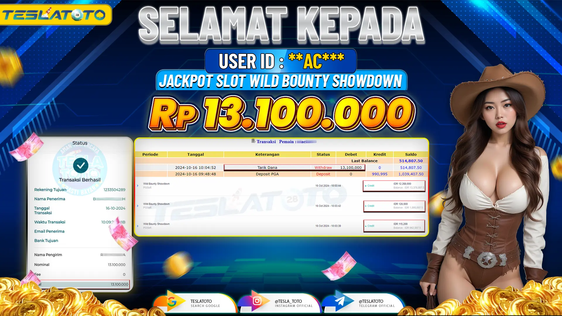 TESLATOTO JACKPOT SLOT WILD BOUNTY SHOWDOWN Rp. 13.100.000 LUNAS