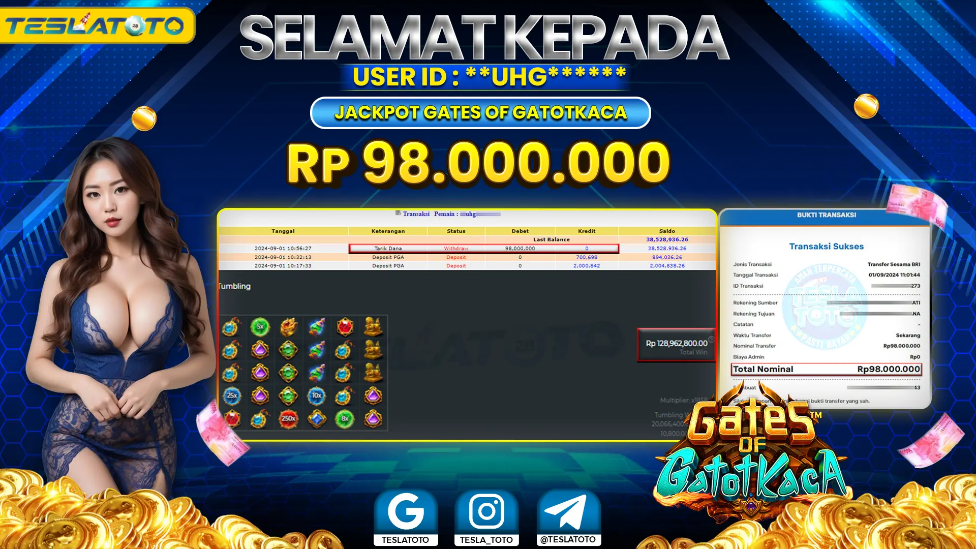 TESLATOTO JACKPOT SLOT GATES OF GATOT KACA Rp. 98.000.000 LUNAS