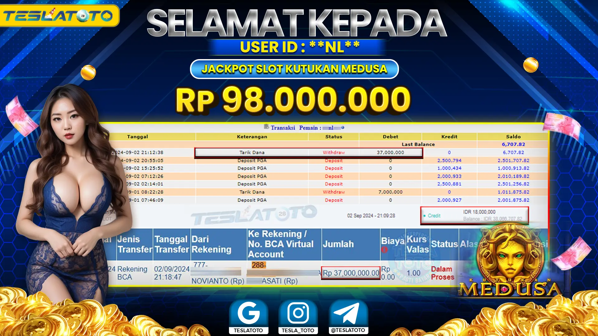 TESLATOTO JACKPOT SLOT KUTUKAN MEDUSA Rp. 98.000.000 LUNAS