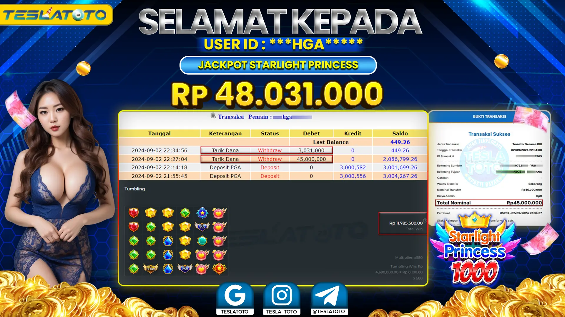 TESLATOTO JACKPOT SLOT STARLIGHT PRINCESS Rp. 48.000.000 LUNAS