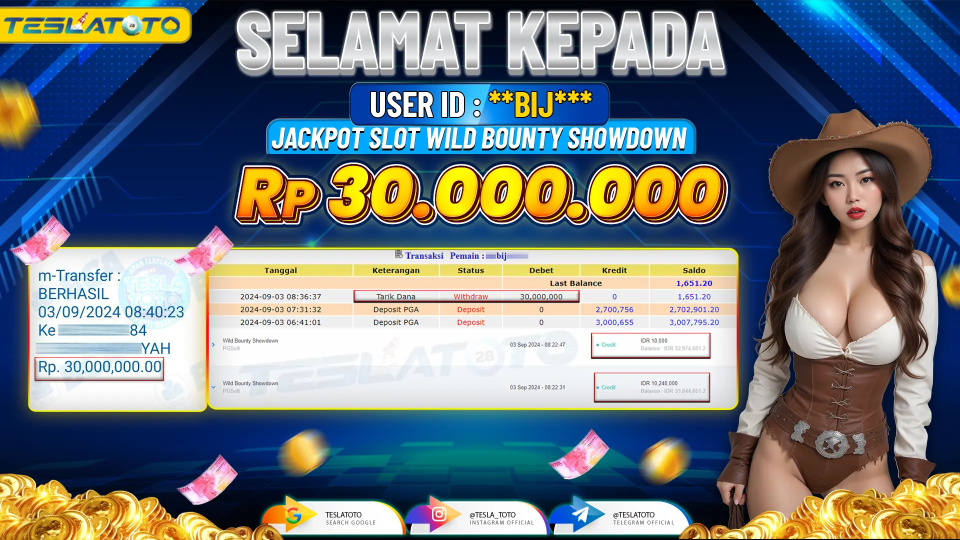 TESLATOTO JACKPOT SLOT WILD BOUNTY SHOWDOWN Rp. 30.000.000 LUNAS