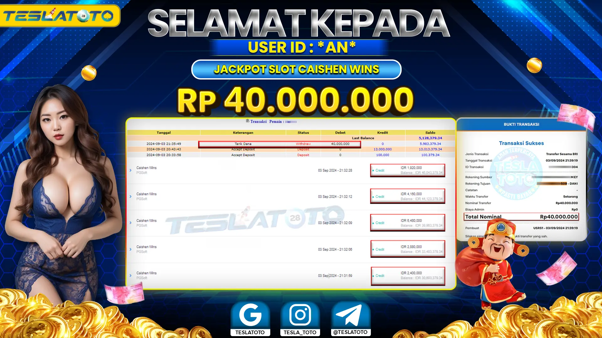 TESLATOTO JACKPOT SLOT CAISHEN WINS Rp. 40.000.000 LUNAS