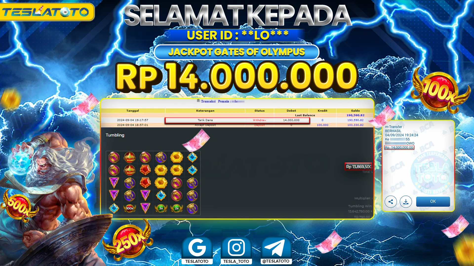 TESLATOTO JACKPOT SLOT GATES OF OLYMPUS Rp. 14.000.000 LUNAS