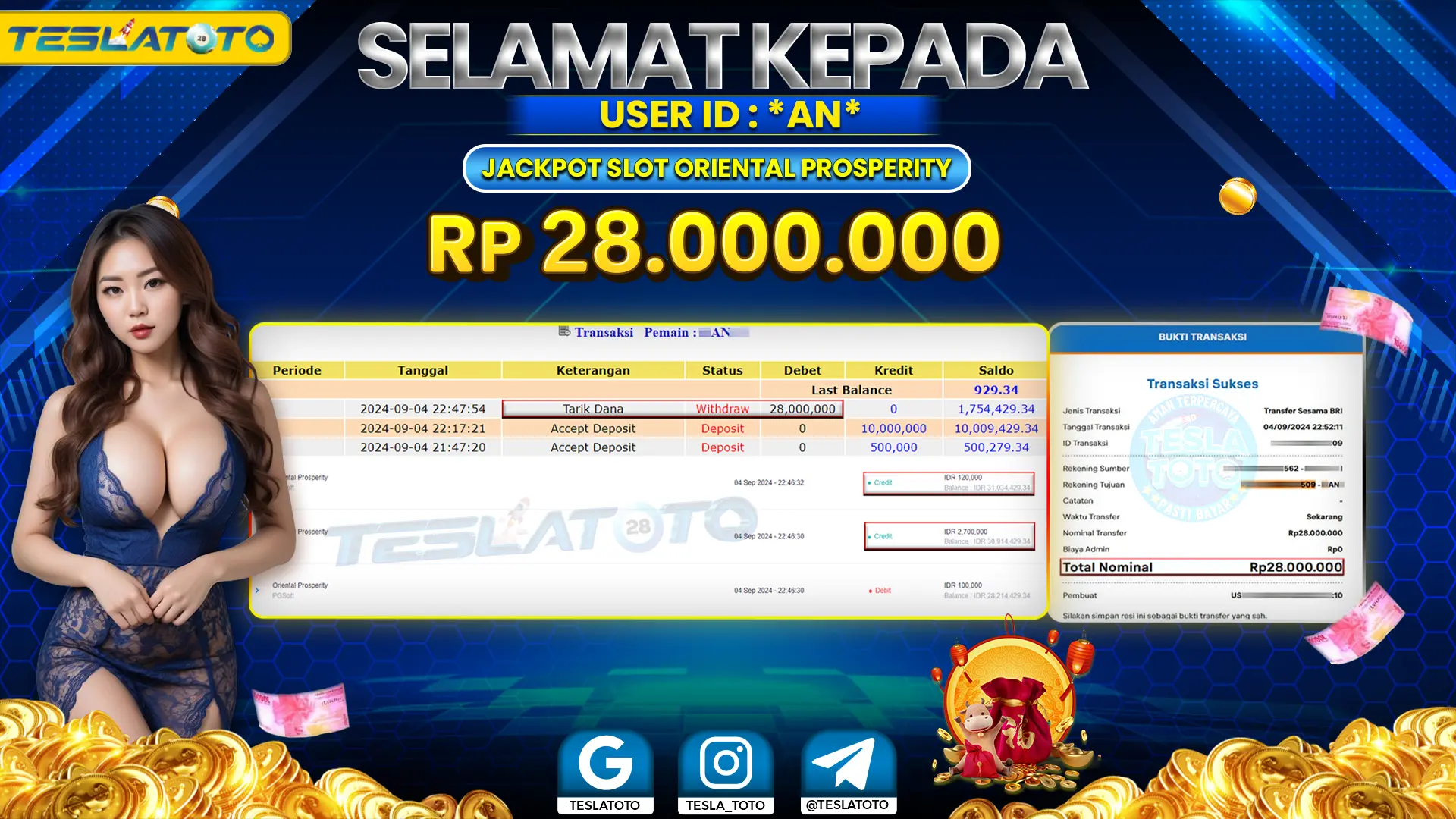 TESLATOTO JACKPOT SLOT ORIENTAL PROSPERITY Rp. 28.000.000 LUNAS
