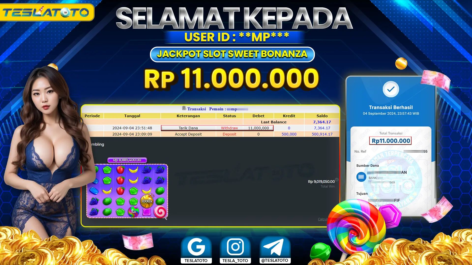 TESLATOTO JACKPOT SLOT SWEET BONANZA Rp. 11.000.000 LUNAS